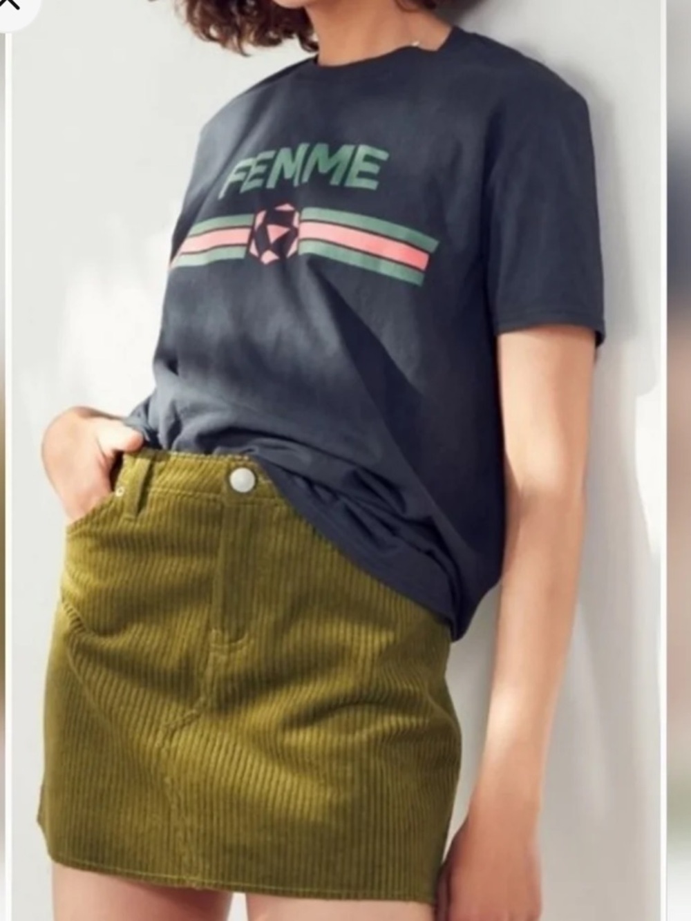 BDG cut off corduroy olive green skirt
